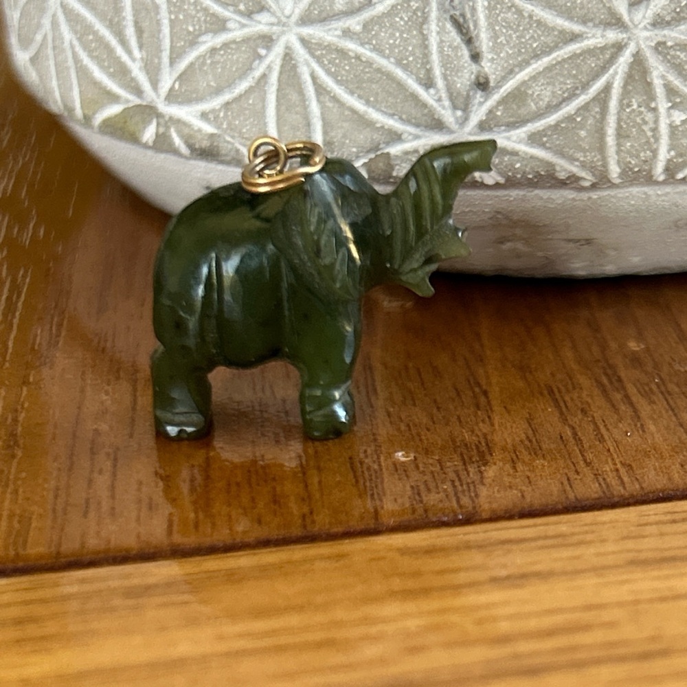 Vintage Carved Jade Elephant Pendant Charm
